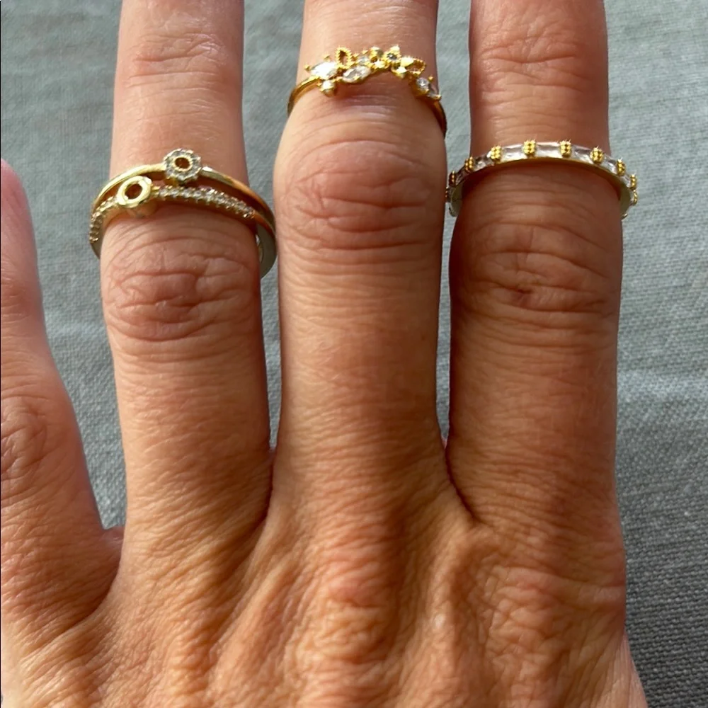 Gold and Silver Modern Stacking Rings Set - Picture 3 of 4